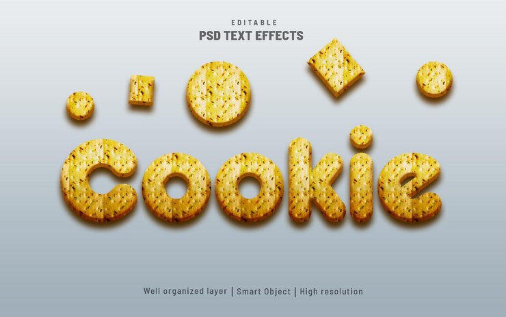 PSD estilo de efecto de texto editable de cookies
