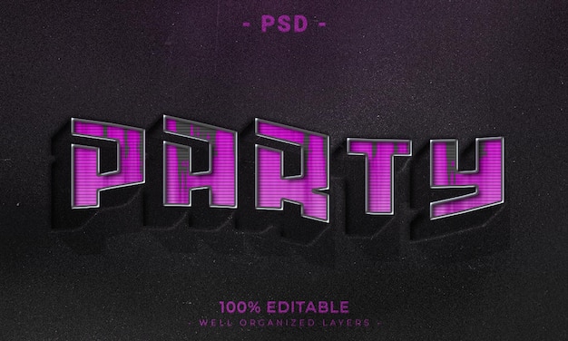 Estilo de efecto de texto editable para fiestas 3D con fondo