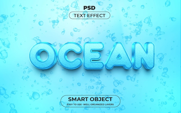 Estilo de efecto de texto editable Ocean 3d Plantilla psd premium con fondo