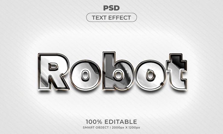 PSD estilo de efecto de texto editable robot 3d con fondo