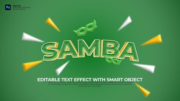 estilo de efecto de texto editable samba con elementos de objeto inteligente