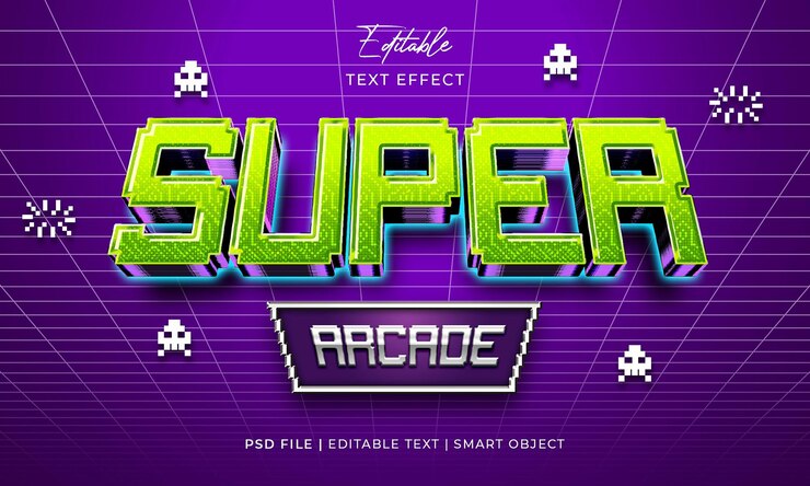 PSD estilo de efecto de texto editable super arcade