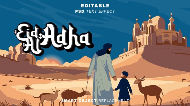 PSD estilo de efecto de texto eid al adha con fondo ai