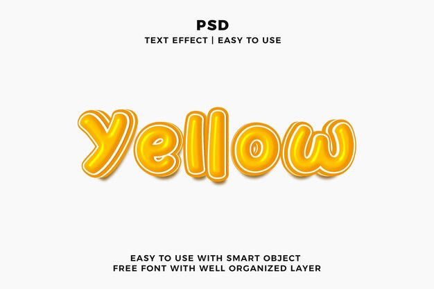 El estilo de efecto de texto de photoshop 3d editable de color amarillo psd con fondo