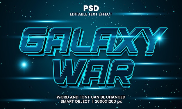 Estilo de efecto de texto de photoshop editable 3d azul guerra galaxia con fondo moderno