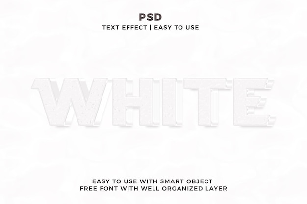 Estilo de efecto de texto de Photoshop editable en 3D blanco con fondo