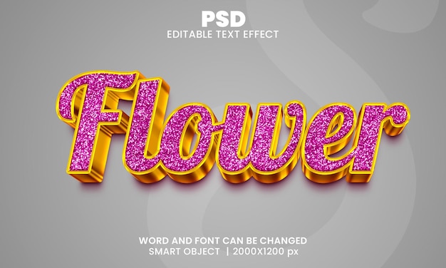 Estilo de efecto de texto de photoshop editable 3d con brillo de flores con fondo