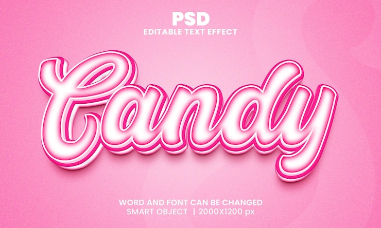 PSD estilo de efecto de texto de photoshop editable 3d candy con fondo lindo