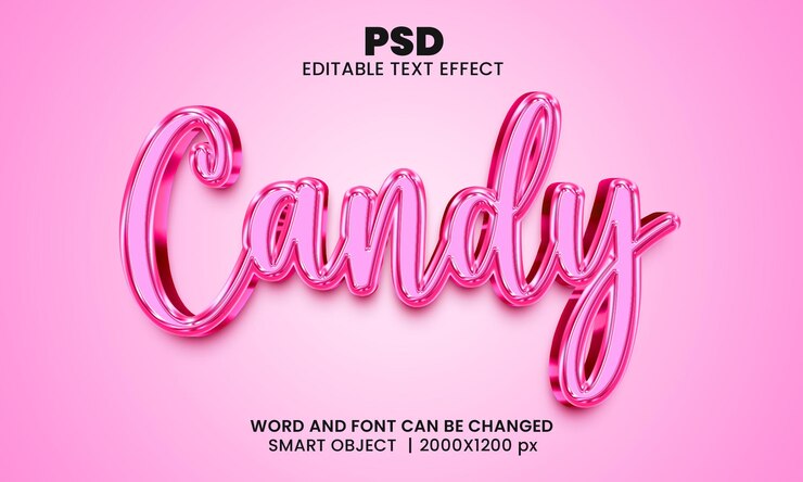 PSD estilo de efecto de texto de photoshop editable 3d candy con fondo moderno