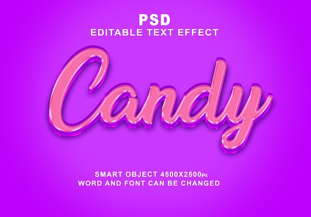 Estilo de efecto de texto de Photoshop editable 3d Candy con fondo PSD