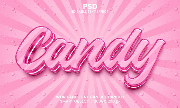 PSD estilo de efecto de texto de photoshop editable 3d de caramelo con fondo