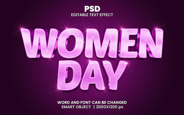 Estilo de efecto de texto de photoshop editable 3d del día de la mujer con fondo rosa