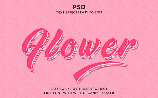 Estilo de efecto de texto de photoshop editable en 3D con fondo de flor