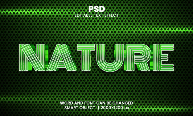 PSD estilo de efecto de texto de photoshop editable en 3d de naturaleza con fondo moderno