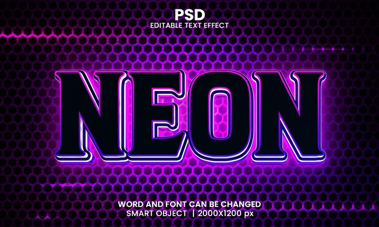 PSD estilo de efecto de texto de photoshop editable 3d de neón con fondo moderno