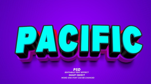 Estilo de efecto de texto de photoshop editable 3d pacífico