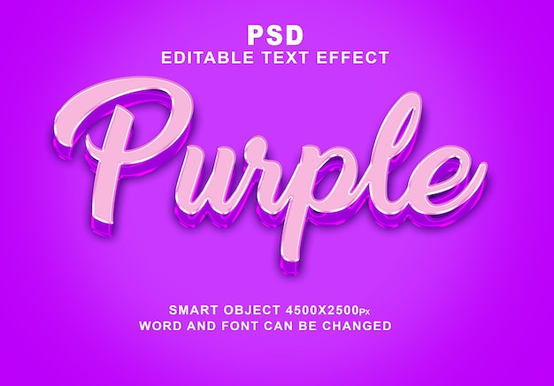 estilo de efecto de texto de photoshop editable 3d púrpura psd con fondo