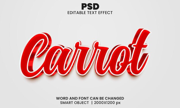 PSD estilo de efecto de texto de photoshop editable 3d de zanahoria con fondo