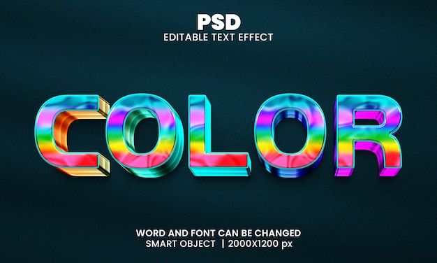 Estilo de efecto de texto de photoshop editable en color 3d con fondo