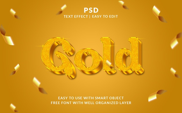 Estilo de efecto de texto de Photoshop editable en oro 3D psd