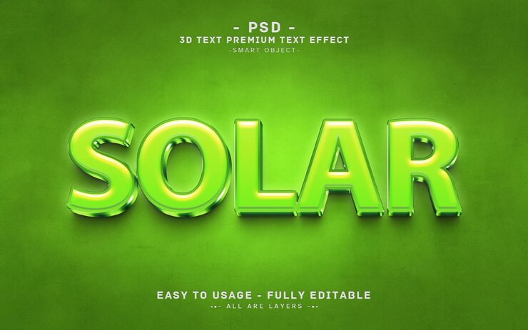 PSD estilo de efecto de texto de photoshop editable solar 3d con fondo verde
