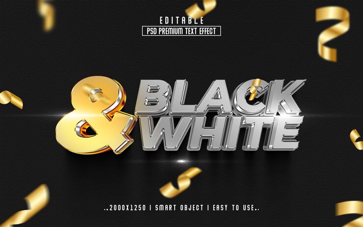 Estilo de efecto de texto psd 3d en blanco y negro editable