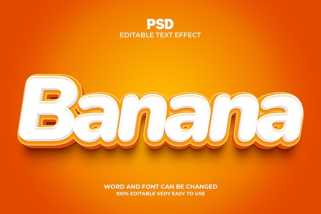 Estilo de efecto de texto PSD 3D editable de plátano