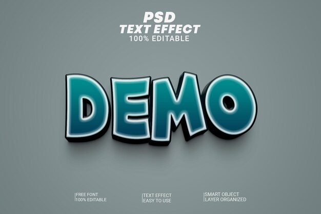 Estilo de efecto de texto PSD editable en 3D de demostración