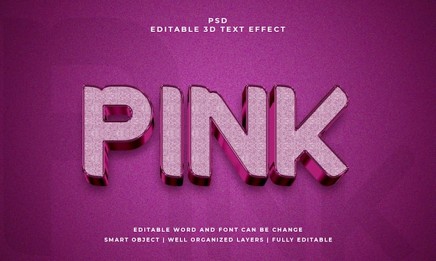 Estilo de efecto de texto psd editable 3d rosa con fondo