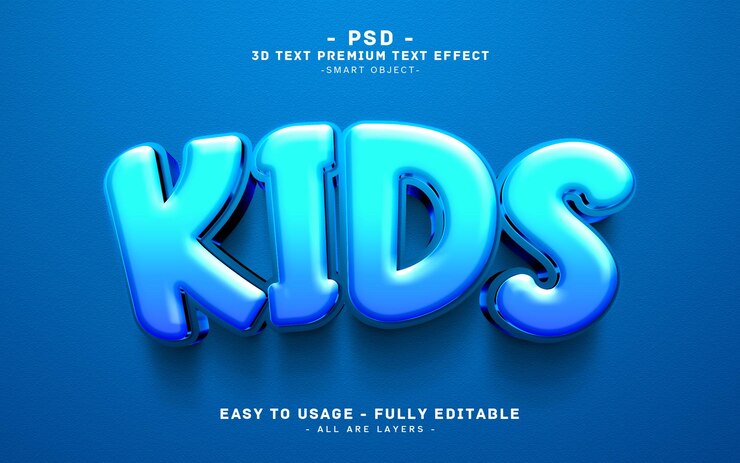 PSD estilo de efectos de texto editables en photoshop 3d para niños
