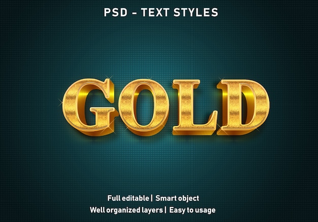 Estilo de efectos de texto de oro 3d