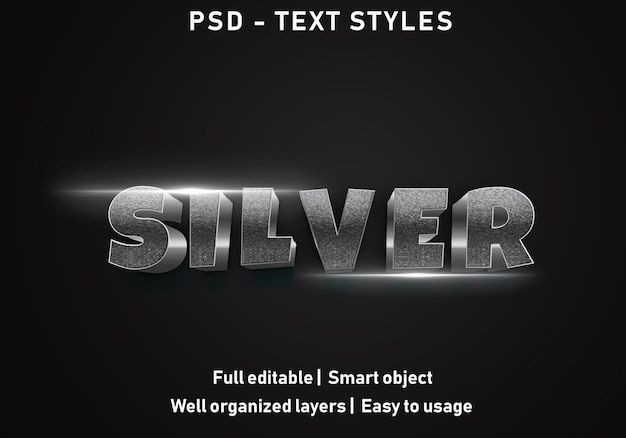 Estilo de efectos de texto de plata 3d