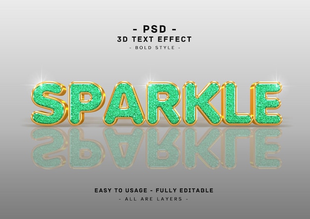 Estilo de espejo 3d efecto de texto brillo verde