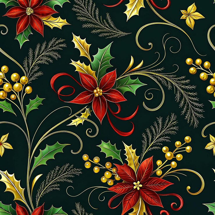 PSD estilo de flores navideñas de lujo sin costuras para un arte navideño sofisticado