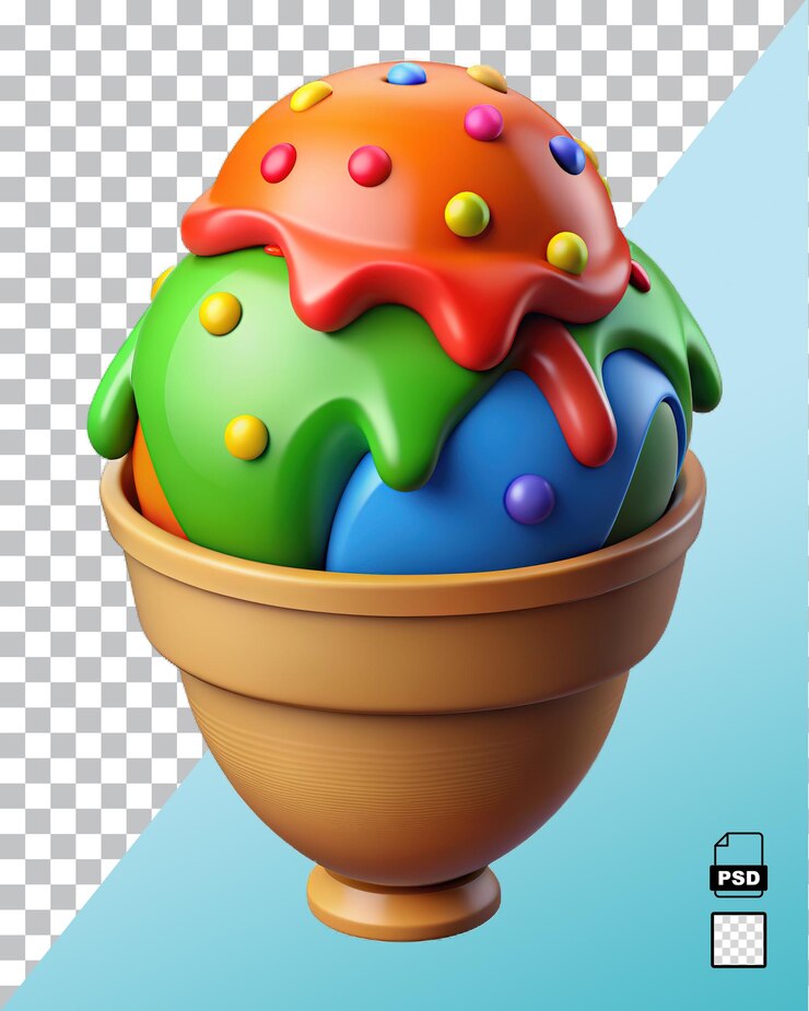 PSD un estilo de helado en 3d aislado en un fondo en blanco