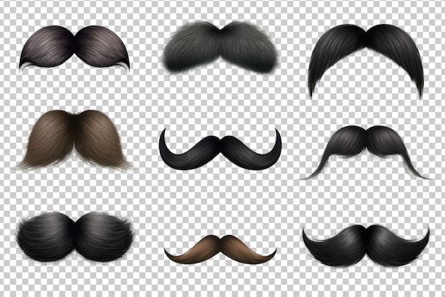 PSD estilo de ilustración de conjunto de bigote aislado sobre fondo transparente