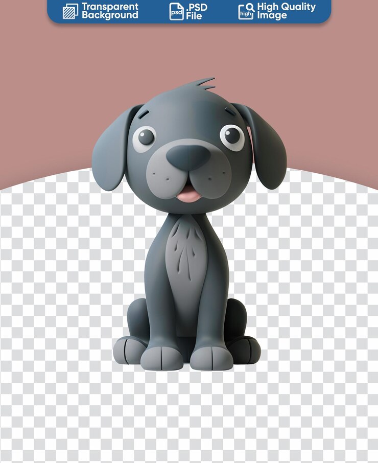 PSD estilo de juguete 3d render ilustración de dibujos animados de un lindo perro gris chibi para niños