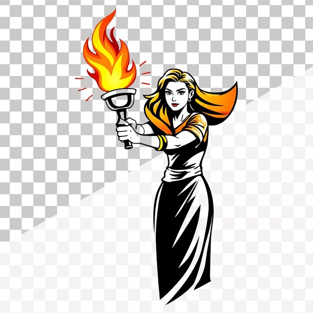 estilo de logotipo vectorial una mujer con antorcha de fuego