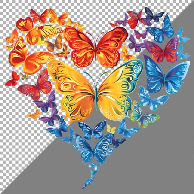 PSD estilo de pegatina de corazón de mariposa en fondo transparente generado por ai