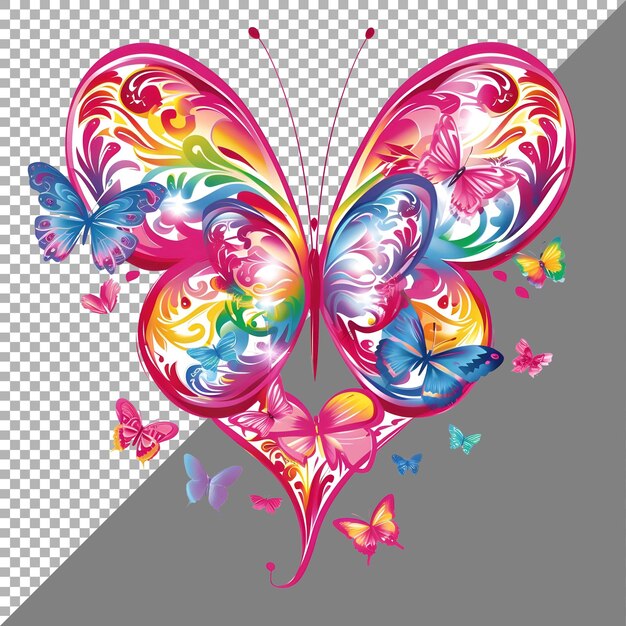 PSD estilo de pegatina de corazón de mariposa en fondo transparente generado por ai