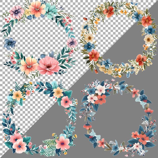 PSD estilo de pegatina de marco floral redondo boho en fondo transparente generado por ai