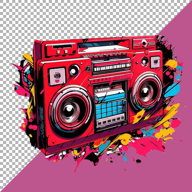 PSD estilo retro boombox de moda ilustración colorida contra un fondo blanco generado por ai