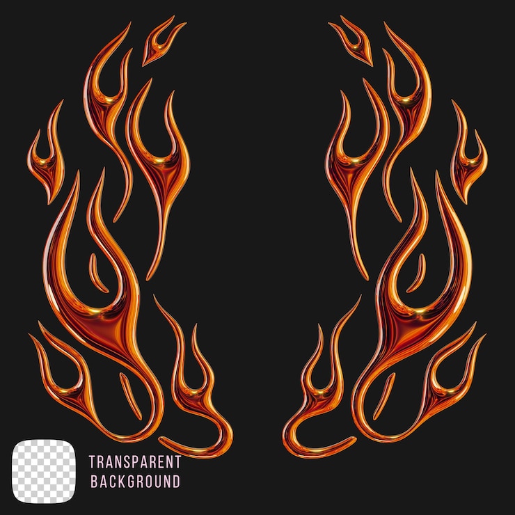 PSD estilo de tatuaje de llama imagen renderizada en 3d metálica en fondo transparente