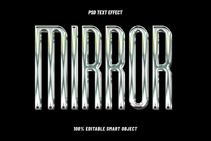PSD estilo de texto de cromo y plata editable en espejo