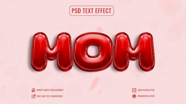 Estilo de texto de mamá con efecto de amor rojo