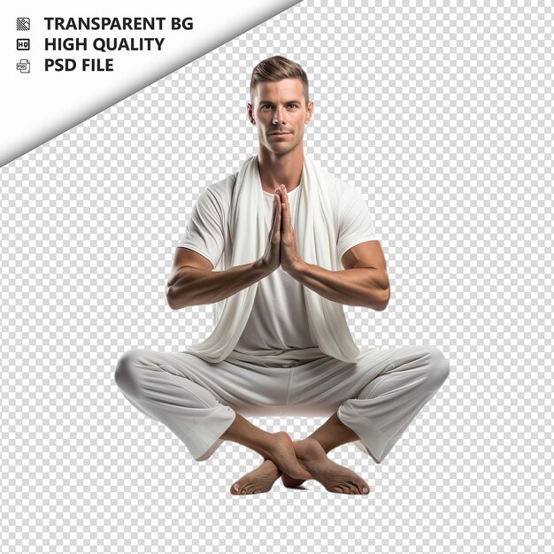 PSD estilo ultra realista de la persona europea de yoga con fondo blanco