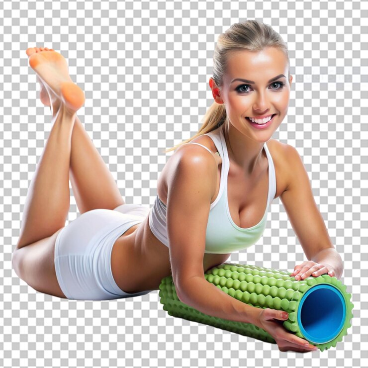 PSD estilo de vida saludable y deporte fitness mujer desplegar su colchón de yoga para el entrenamiento png