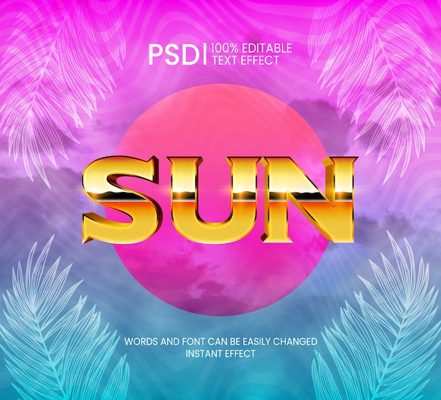 Estilo vintage retro 3D con efecto de texto totalmente editable PSD Sol para diseño de verano