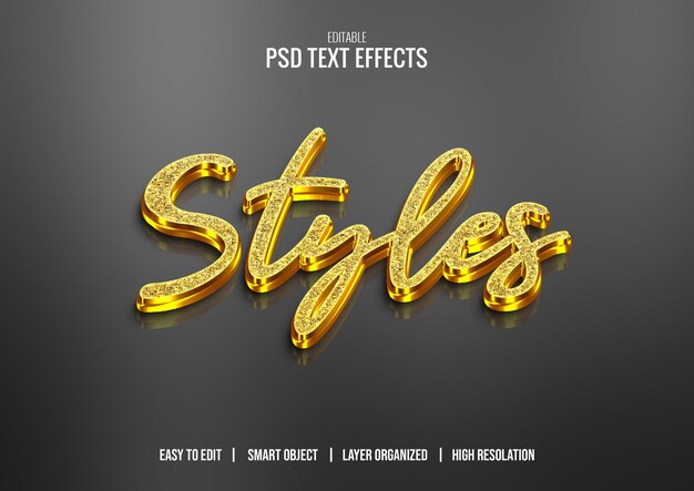 Estilos de texto 3D em ouro PSD