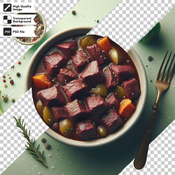 PSD estofado psd con verduras en un cuenco sobre un fondo transparente con capa de máscara editable